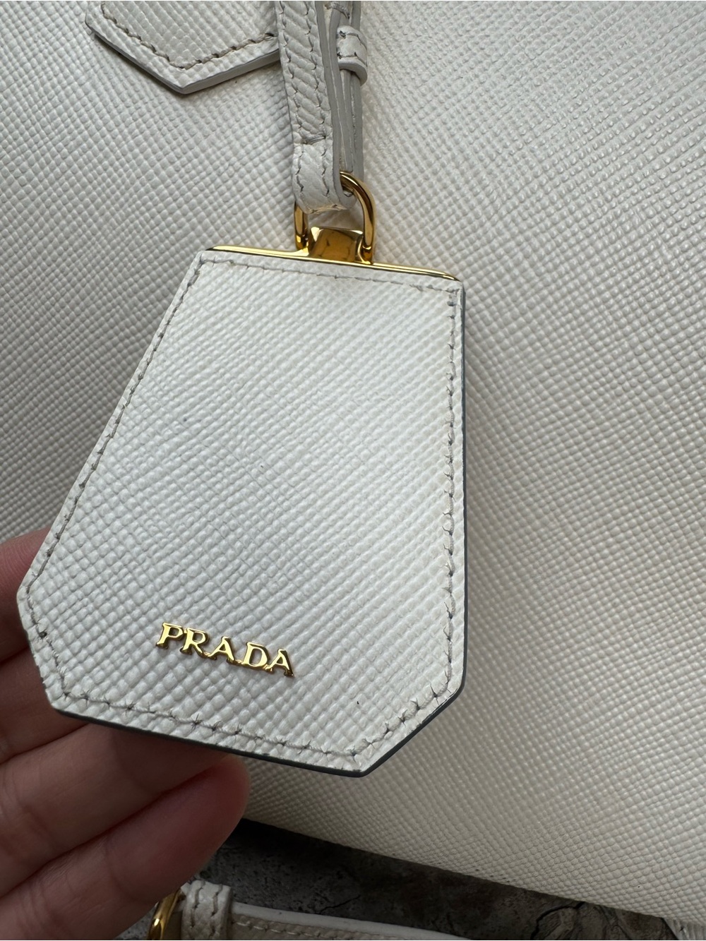 Prada Cream Saffiano Leather Tote with Blue Trim - Picture 5 of 14